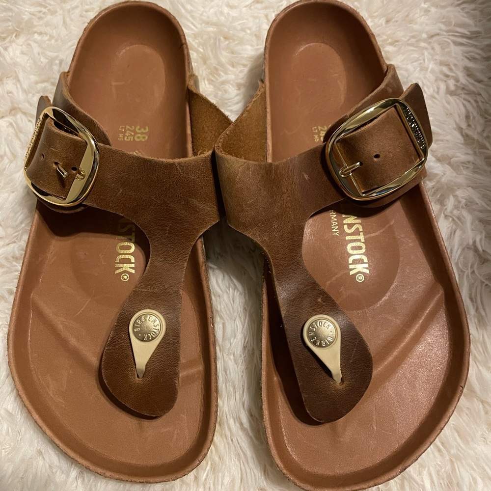 Birkenstock Brown Leather Buckle Toe-Post Sandals